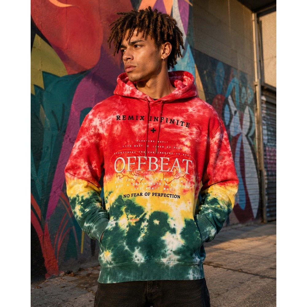 Offbeat Tie Dye Hoodie Medium Rasta Graphic Streetwear Y2K Skater
